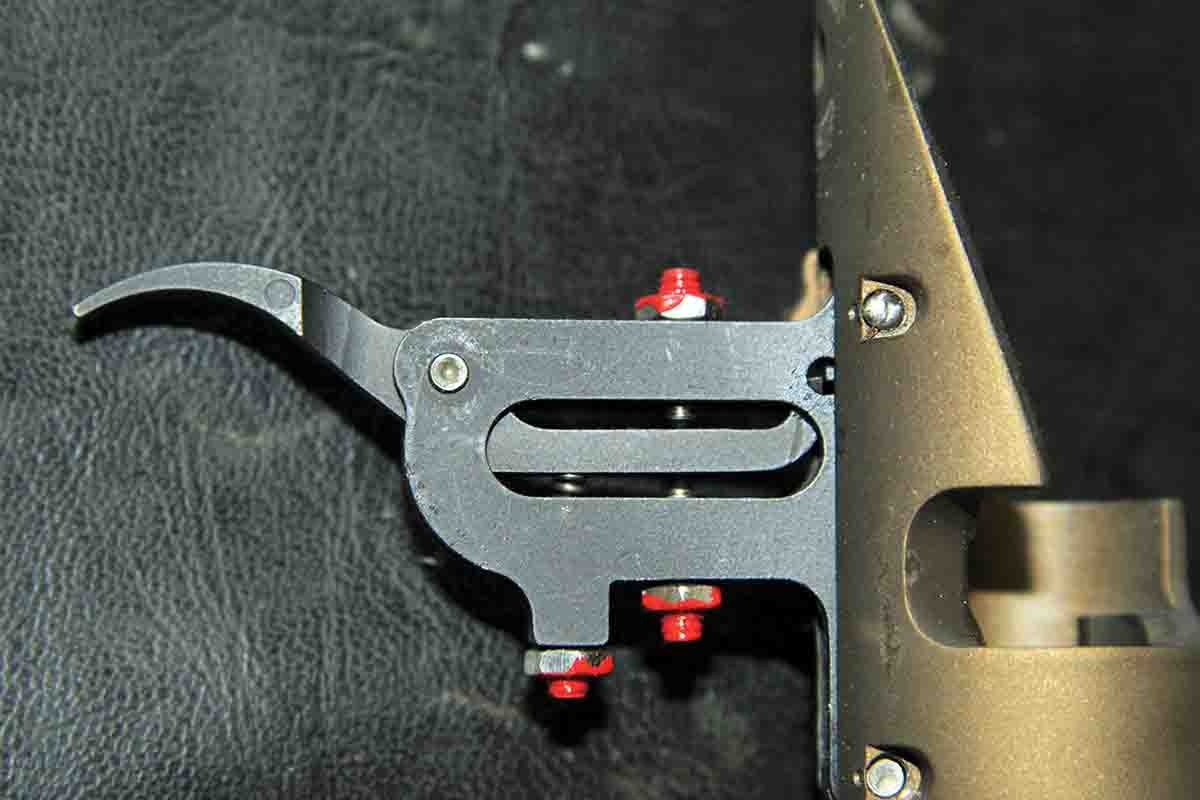 The trigger of the H-S Precision PLR rifle was made by the company and tuned at the factory. Adjustment nuts are then dabbed with Loc-Tite to discourage user tampering.